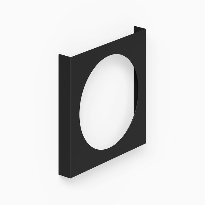 A sleek black metal bracket designed to securely hold a vinyl record, part of the minimalist A-Side Vinyl Record Display by Shelfology.