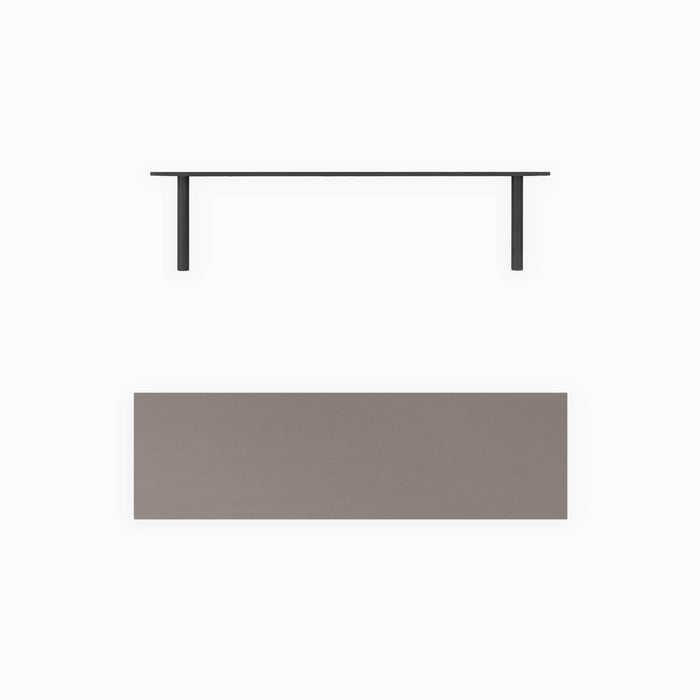 Aksel Arsenic Floating Shelf with rust-resistant metal brackets and minimalist gray wood shelf for wall display and organization.