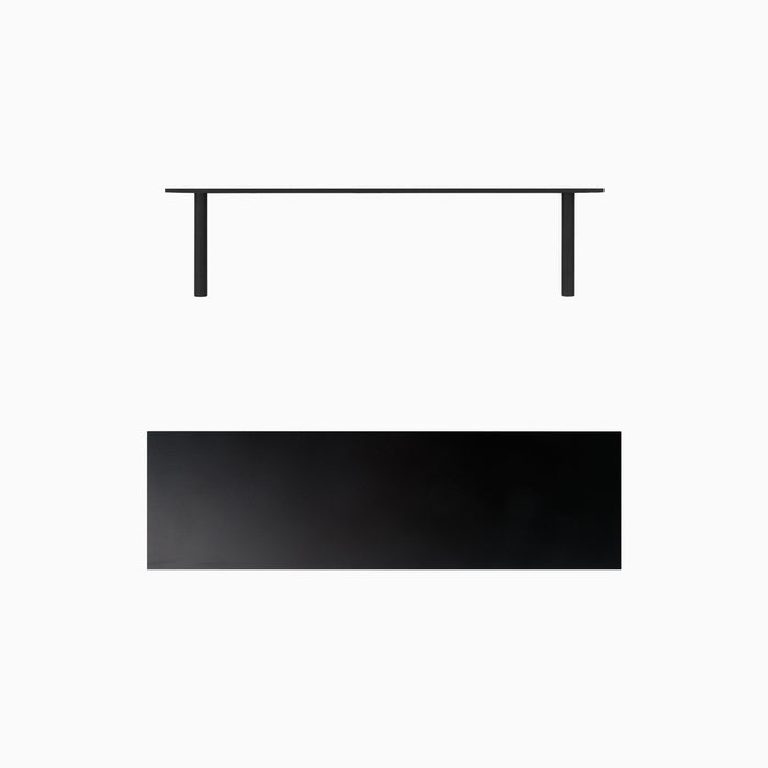 Aksel Black Floating Shelf with minimalist black metal floating shelf brackets for sleek wall shelf display and organization.