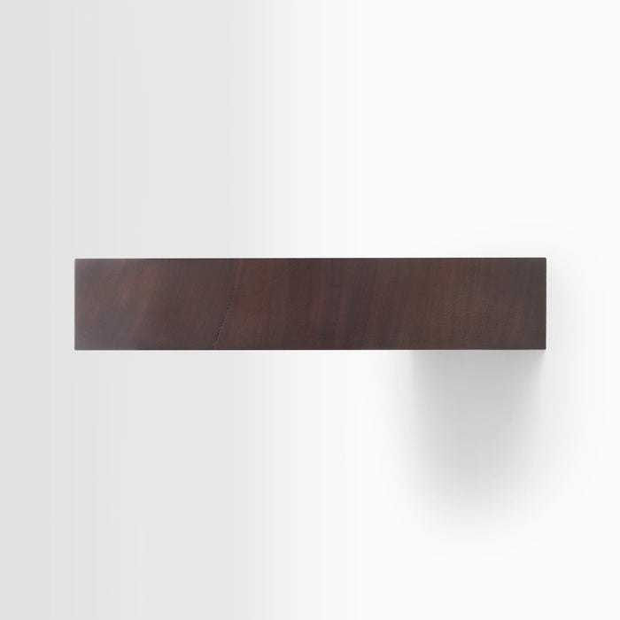 Aksel Dutch Mocha Floating Shelf in dark wood finish mounted on white wall for minimalist display and organization