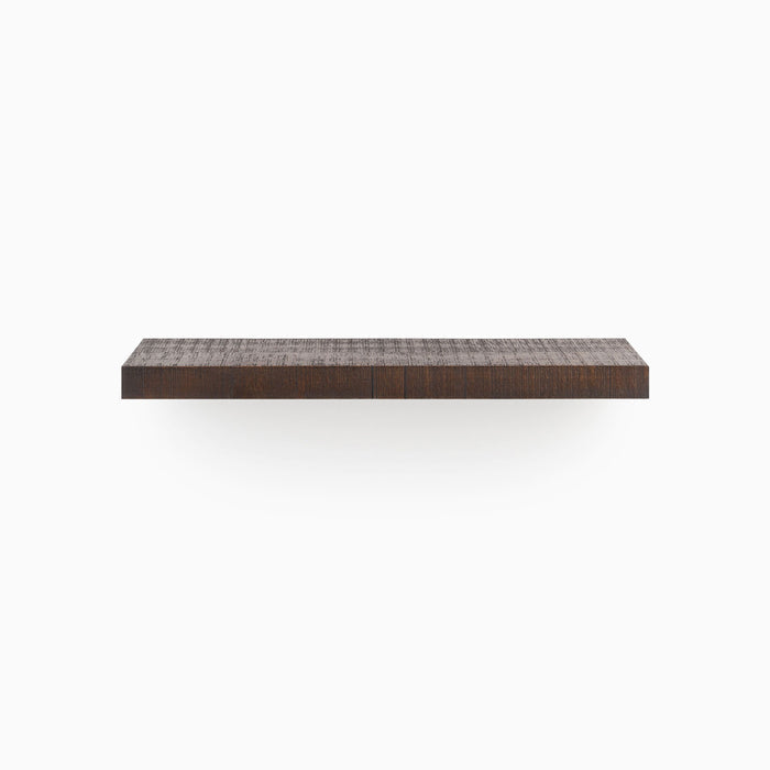 Aksel Espresso Rustic Floating Shelf in textured alder finish showcasing a minimalist wood floating shelf by Shelfology