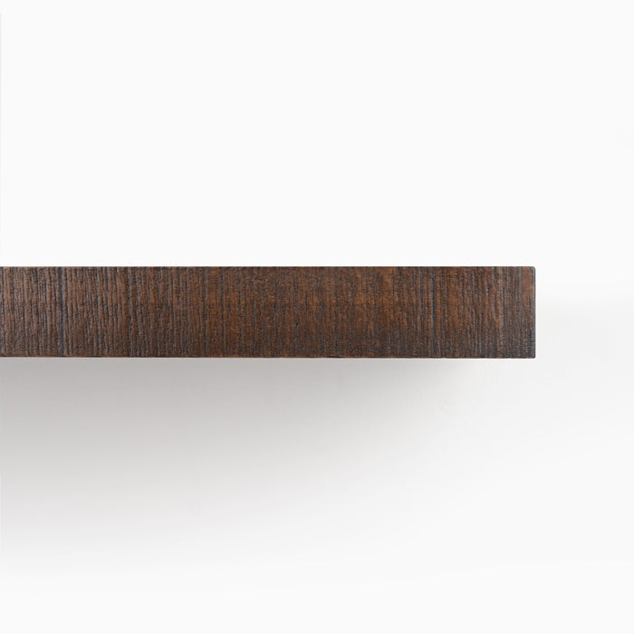 Aksel Espresso Rustic Floating Shelf in textured alder showcasing a rich espresso wood floating shelf by Shelfology