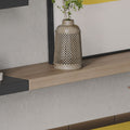 Aksel Glazed White Oak Floating Shelf showcasing minimalist design with decorative vase and wall display ledges.