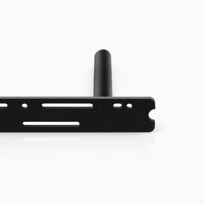 Aksel HD floating shelf bracket back view showing 360-degree welded rods and mounting holes