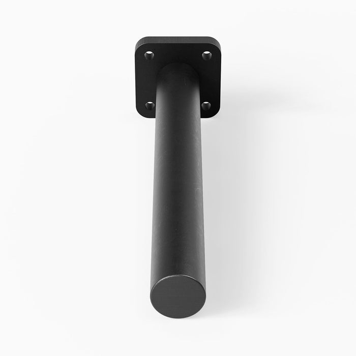Aksel HD Single Rod Floating Shelf Bracket in matte black solid steel, engineered for heavy-duty support of floating shelves and display ledges.