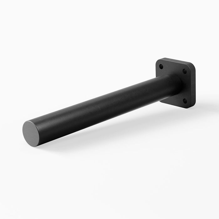 Aksel HD Single Rod Floating Shelf Bracket in matte black solid steel, engineered for strong, minimalist support of floating shelves and display ledges.