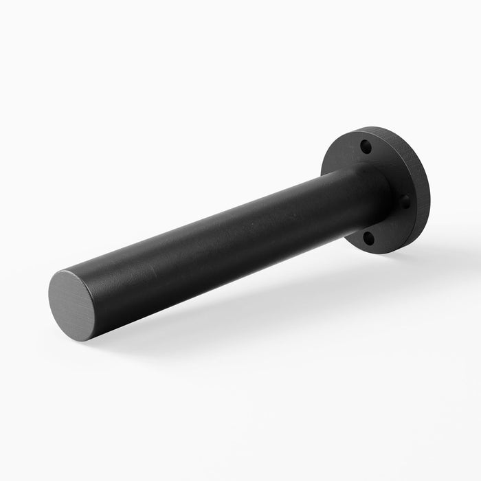 Aksel HD Single Rod Floating Shelf Bracket in matte black solid steel, engineered for durable and minimalist support of floating shelves and display ledges.