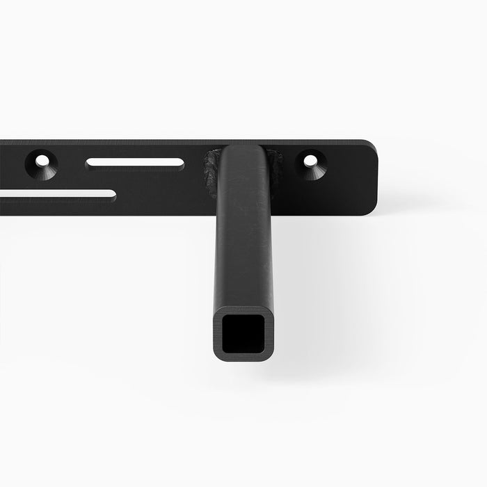 Aksel Hollow Core MD Floating Shelf Bracket in black steel with welded square rod for secure wall-mounted support