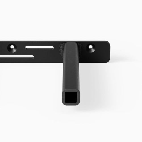 Aksel Hollow Core MD Floating Shelf Bracket in black steel with welded square rod for secure wall-mounted support