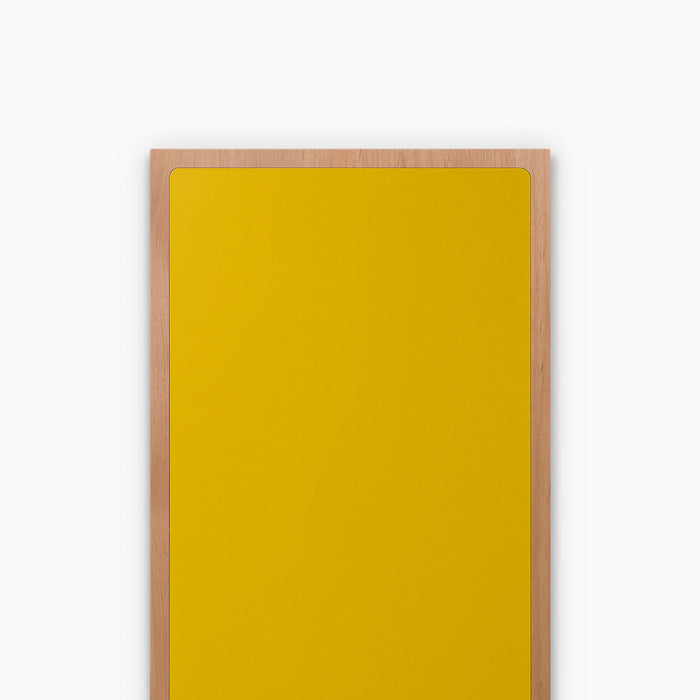 Aksel Inlay Alder Floating Shelf showing vibrant yellow inlay panel with natural alder wood frame against white background