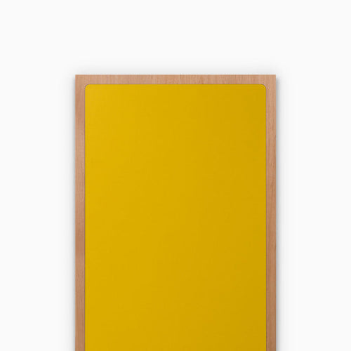 Aksel Inlay Alder Floating Shelf showing vibrant yellow inlay panel with natural alder wood frame against white background