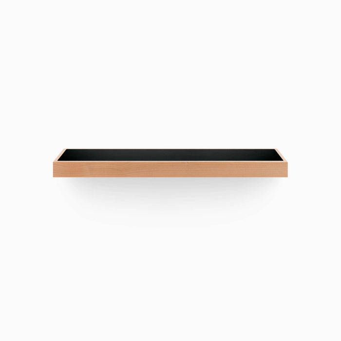 Aksel Inlay Alder Floating Shelf with black inlay panel and natural alder wood frame for sleek wall display and organization