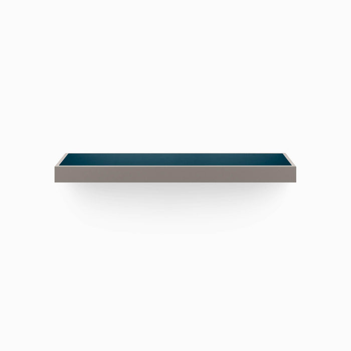 Aksel Inlay Arsenic Floating Shelf with deep arsenic inlay panel and light grey frame for stylish wall display and organization