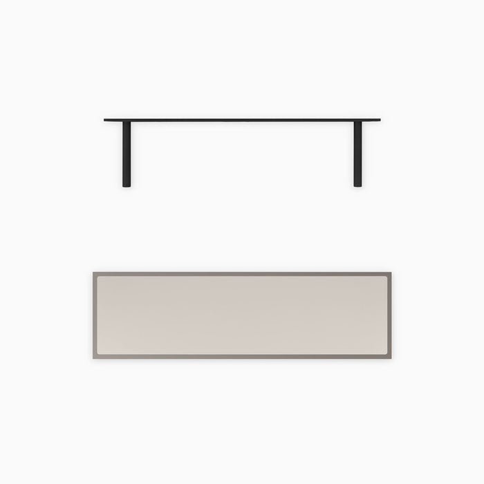 Aksel Inlay Arsenic Floating Shelf with muted grey panel and arsenic-toned frame with black floating shelf brackets