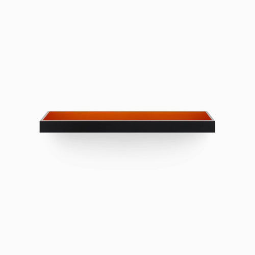 Aksel Inlay Black Floating Shelf with rich red inlay and sleek black frame for stylish wall display and organization