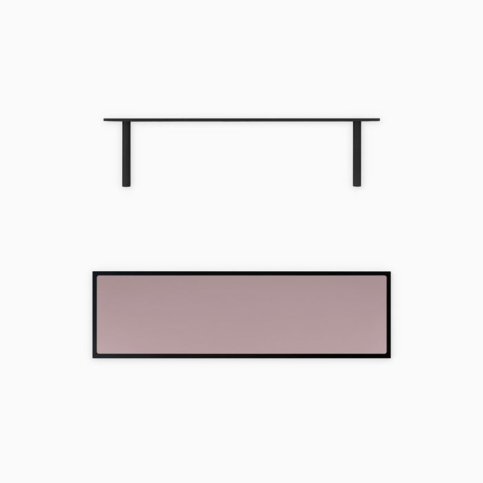 Aksel Inlay Black Floating Shelf with muted pink panel and sleek black metal floating shelf brackets for modern wall display