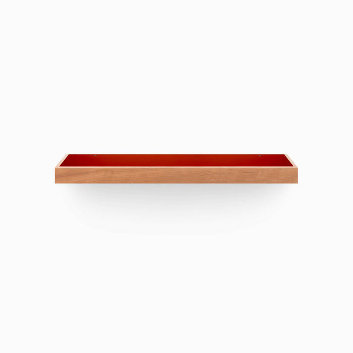 Aksel Inlay Cherry Floating Shelf with cherry wood frame and vibrant red inlay designed for sleek wall shelf display and organization