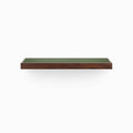 Aksel Inlay Dutch Mocha Floating Shelf with mahogany glue-up frame and smooth olive green display ledge for wall shelving
