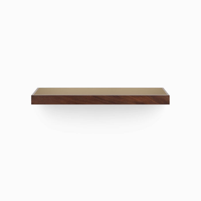 Aksel Inlay Dutch Mocha Floating Shelf with mahogany glue-up frame and smooth beige display ledge for elegant wall shelving