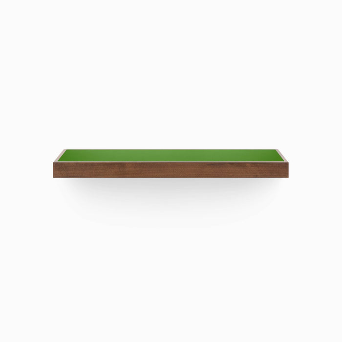 Aksel Inlay Espresso Floating Shelf with alder glue-up frame and smooth green display ledge for stylish wall organization