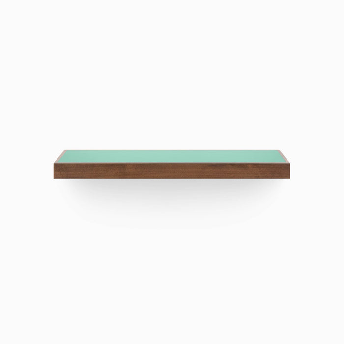 Aksel Inlay Espresso Floating Shelf with alder glue-up frame and smooth green display ledge for sleek wall shelving