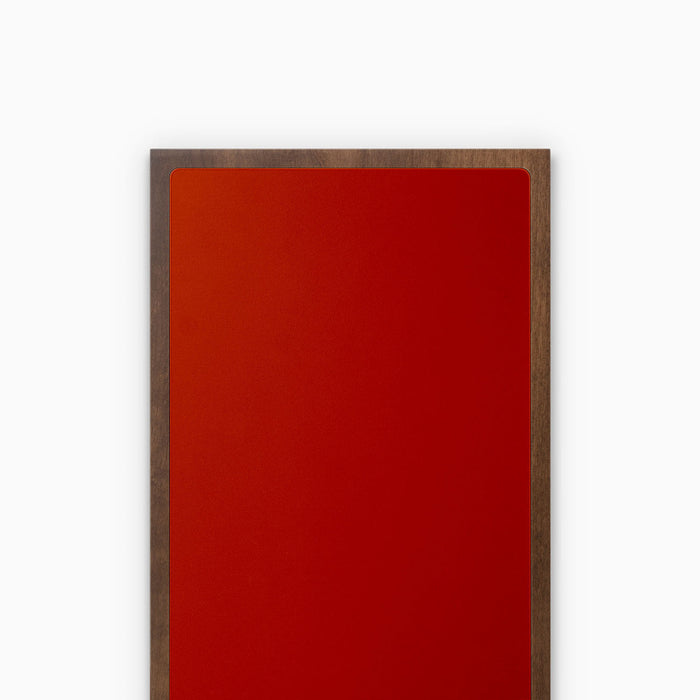 Aksel Inlay Espresso Floating Shelf with alder glue-up frame and bold red display ledge for modern wall organization