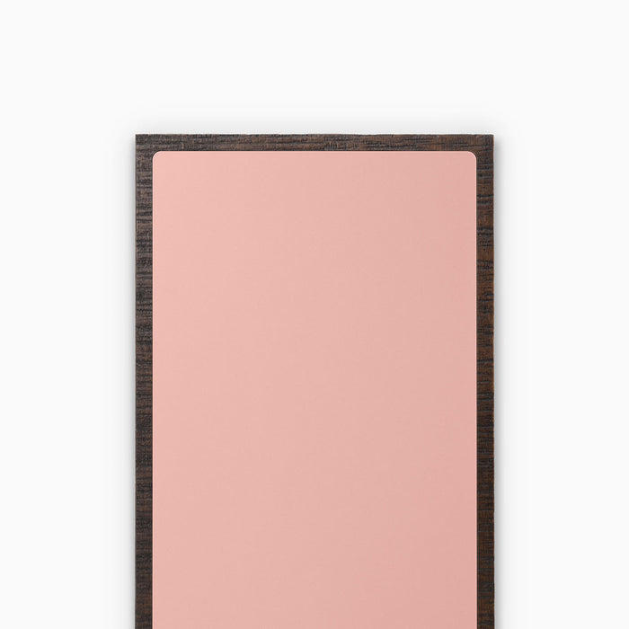 Aksel Inlay Espresso Rustic Floating Shelf with dark textured frame and smooth soft pink panel for wall display and organization