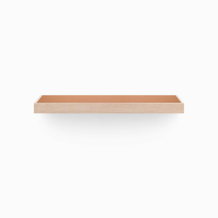 Aksel Inlay Glazed White Oak Floating Shelf with white oak glue-up frame and smooth glazed surface for minimalist wall display