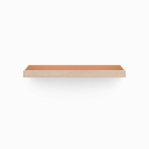 Aksel Inlay Glazed White Oak Floating Shelf with white oak glue-up frame and smooth glazed surface for minimalist wall display