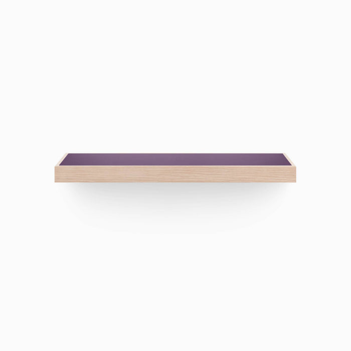 Aksel Inlay Glazed White Oak Floating Shelf with white oak glue-up frame and deep purple glazed panel for modern wall display