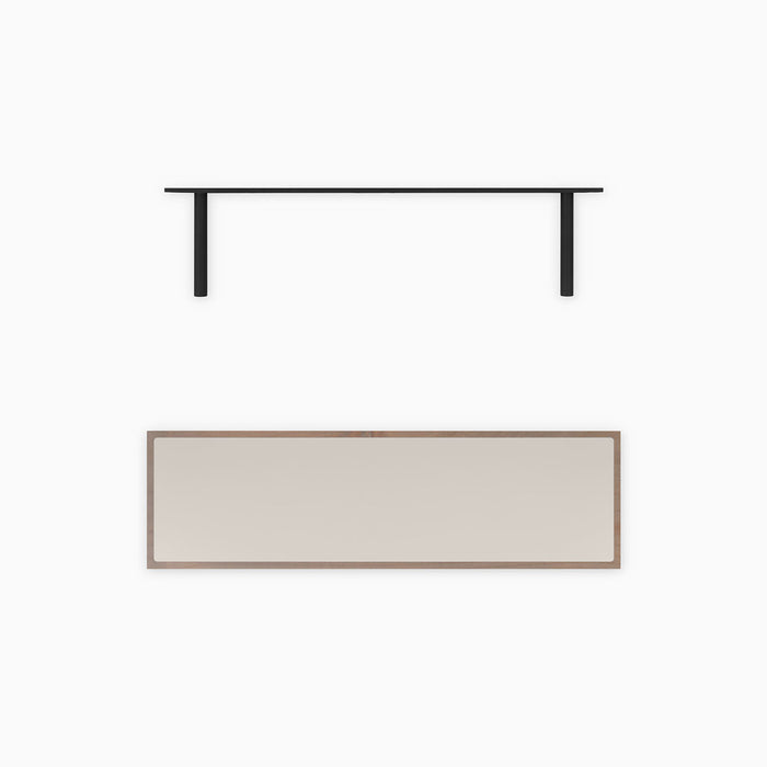 Aksel Inlay Hatch Grey Floating Shelf with smooth grey alder panel and sleek black floating shelf brackets for wall display