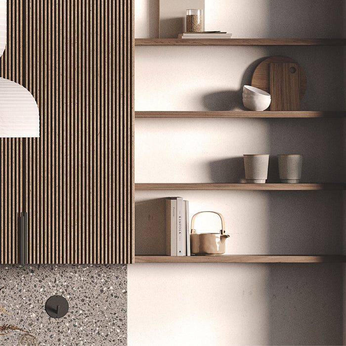 Aksel Inlay Hatch Grey Rustic Floating Shelf with natural wood finish and subtle rustic texture for stylish wall display