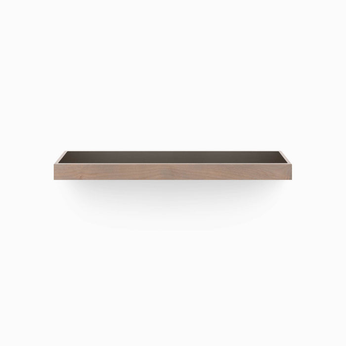 Aksel Inlay Hatch Grey Floating Shelf with alder glue-up frame and smooth grey panel for minimalist wall shelf display and organization