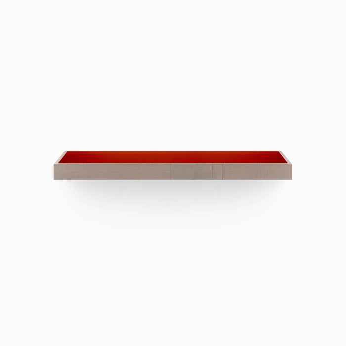 Aksel Inlay Hatch Grey Rustic Floating Shelf featuring a grey rustic frame with vibrant red display ledge for stylish wall organization