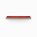 Aksel Inlay Hatch Grey Rustic Floating Shelf featuring a grey rustic frame with vibrant red display ledge for stylish wall organization