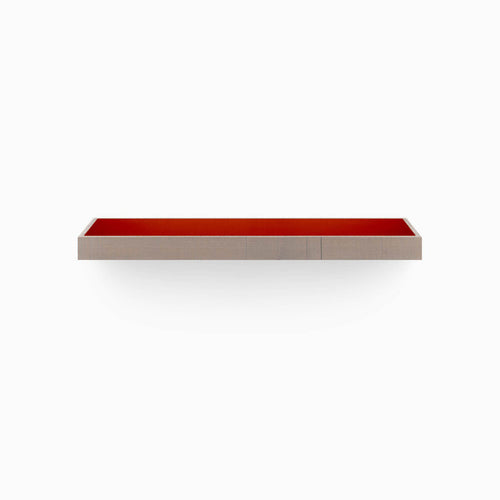 Aksel Inlay Hatch Grey Rustic Floating Shelf featuring a grey rustic frame with vibrant red display ledge for stylish wall organization
