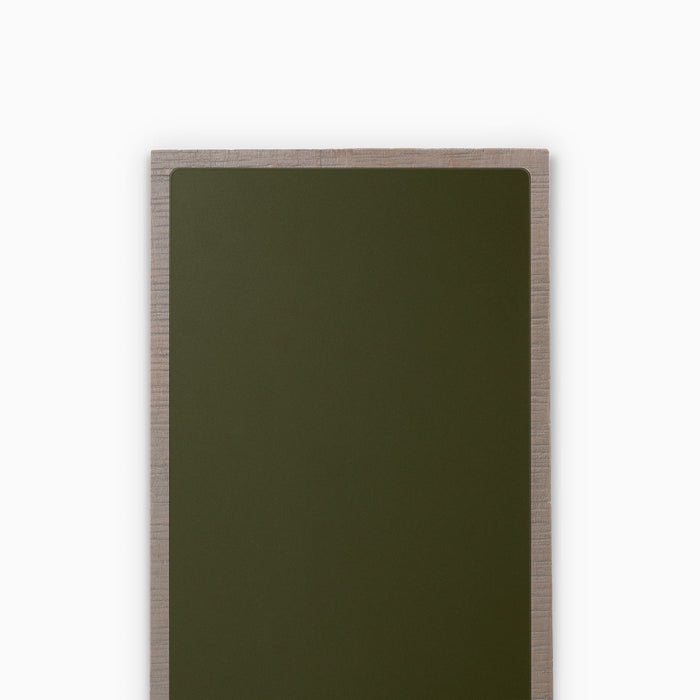 Aksel Inlay Hatch Grey Rustic Floating Shelf with rustic grey frame and smooth olive green display panel for wall shelving
