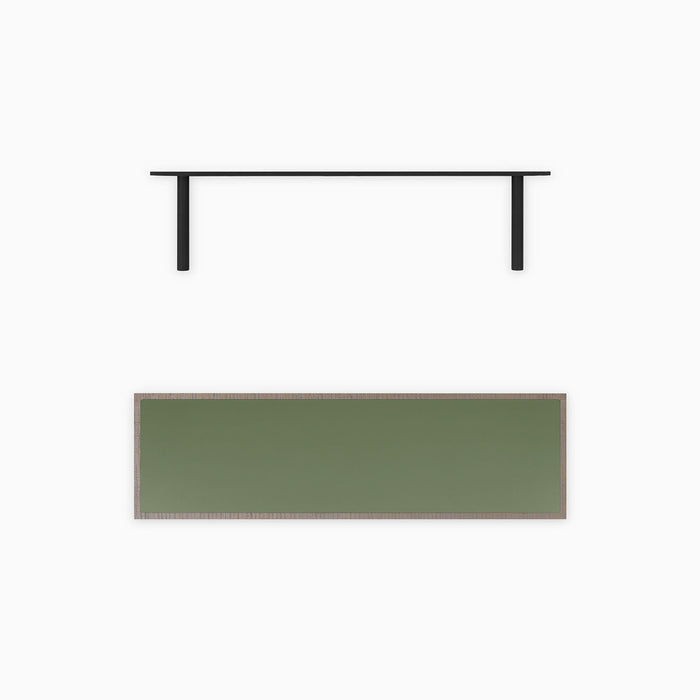 Aksel Inlay Hatch Grey Rustic Floating Shelf with olive green panel and sturdy black floating shelf brackets for wall display