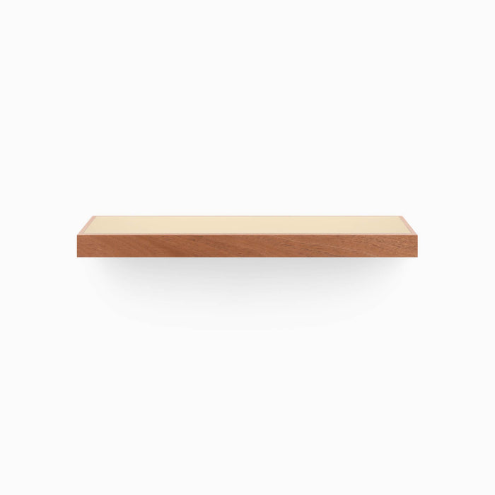Aksel Inlay Hatch Grey Rustic Floating Shelf with natural wood frame and light beige inlay panel for sleek wall display and organization