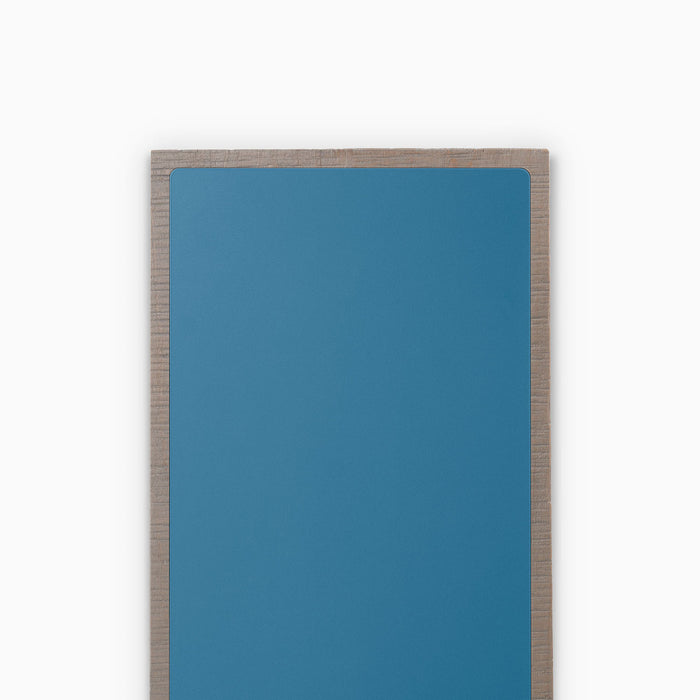 Aksel Inlay Hatch Grey Rustic Floating Shelf with rustic grey frame and vibrant blue display panel for stylish wall shelving