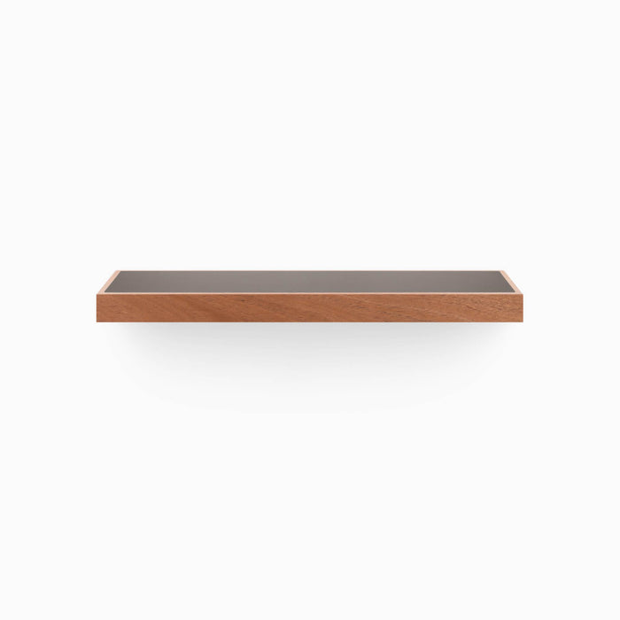 Aksel Inlay Mahogany Floating Shelf with mahogany glue-up frame and sleek dark display ledge for modern wall shelving