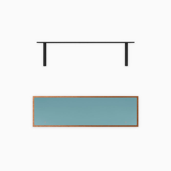 Aksel Inlay Mahogany Floating Shelf with mahogany glue-up frame and slim black metal floating shelf brackets for wall display