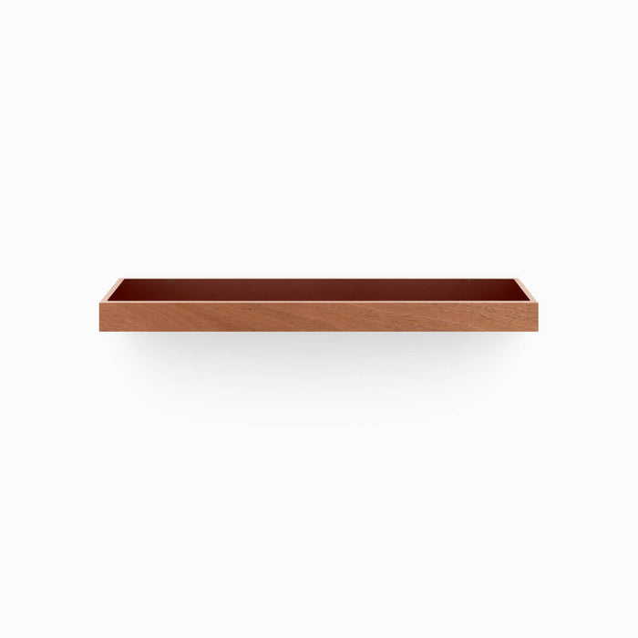 Aksel Inlay Mahogany Floating Shelf with mahogany glue-up frame and recessed display ledge for modern wall shelving and organization