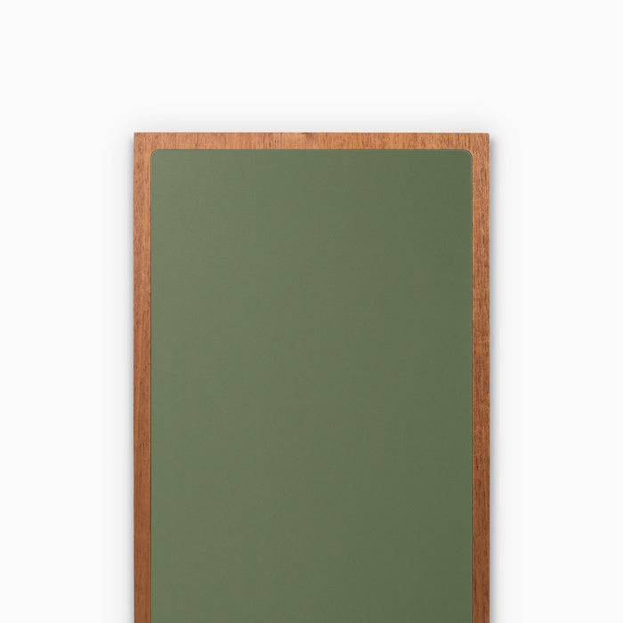 Aksel Inlay Mahogany Floating Shelf with mahogany glue-up frame and smooth olive green display ledge for modern wall shelving