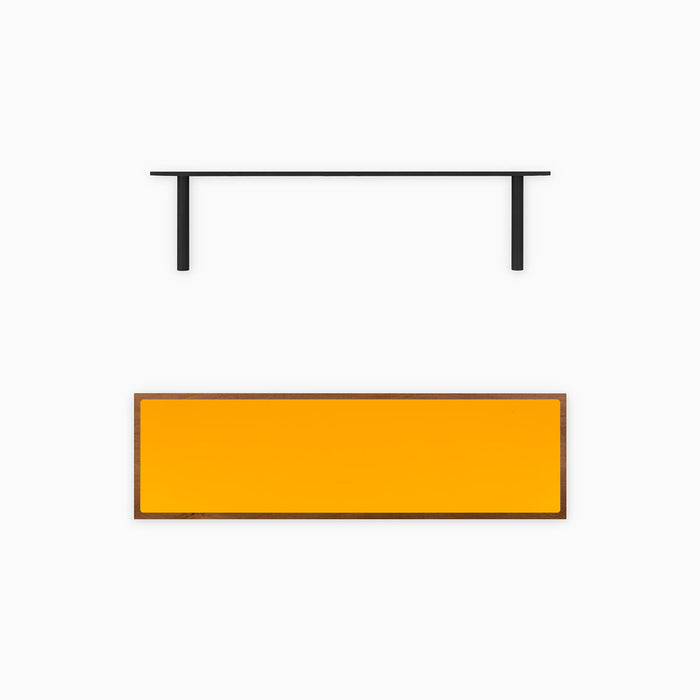 Aksel Inlay Nutmeg Floating Shelf with black metal floating shelf brackets shown separately for wall mounting.