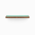 Aksel Inlay Nutmeg Rustic Floating Shelf with minimalist wood design and teal inlay for stylish wall display and organization.