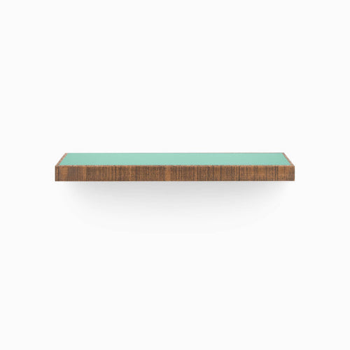 Aksel Inlay Nutmeg Rustic Floating Shelf with minimalist wood design and teal inlay for stylish wall display and organization.