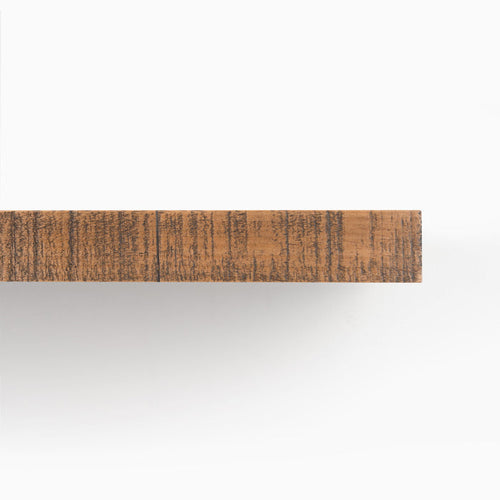 A close-up view of Aksel Inlay Nutmeg Rustic Floating Shelf showcasing wood texture and minimalist design by Shelfology.