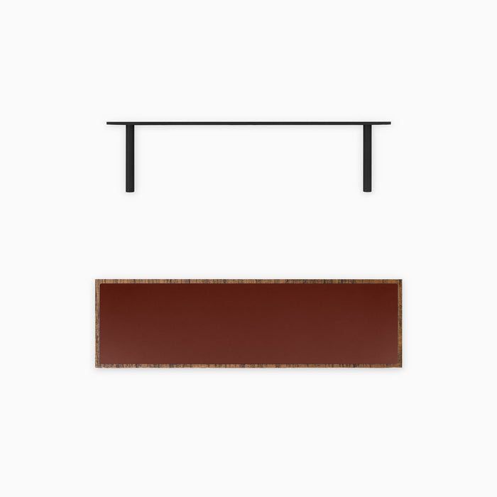 Aksel Inlay Nutmeg Rustic Floating Shelf with black metal floating shelf brackets against white background