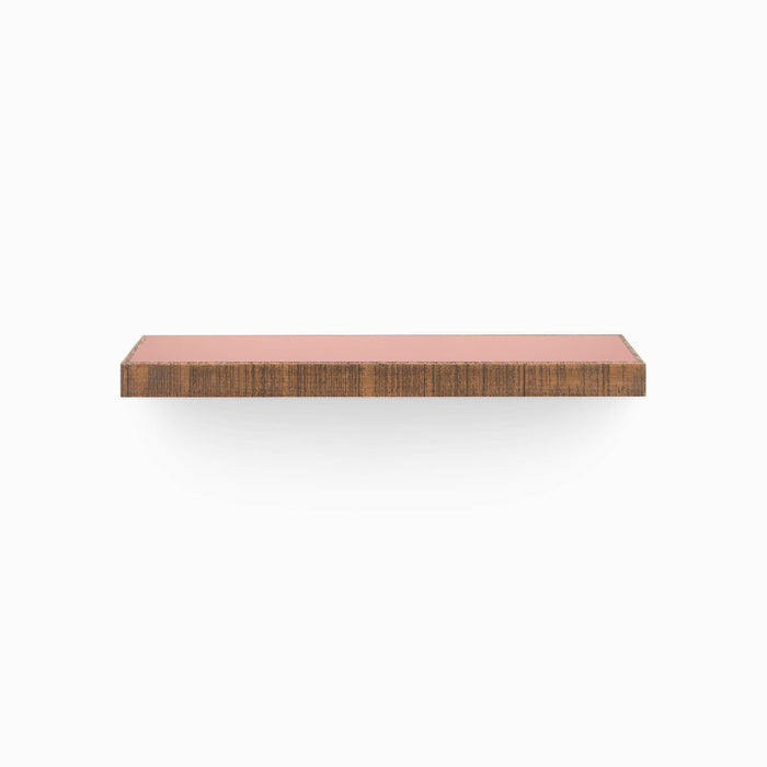 Aksel Inlay Nutmeg Rustic Floating Shelf shown as a minimalist wood floating wall shelf by Shelfology.